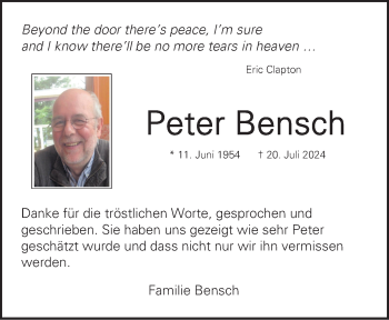 Anzeige von Peter Bensch 