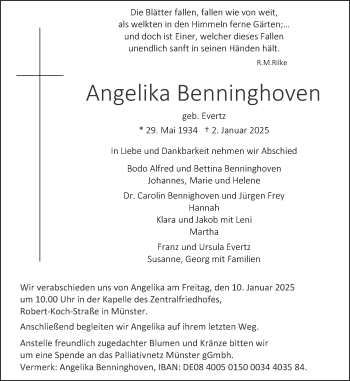 Anzeige von Angelika Benninghoven 