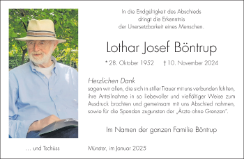 Anzeige von Lothar Josef Böntrup 