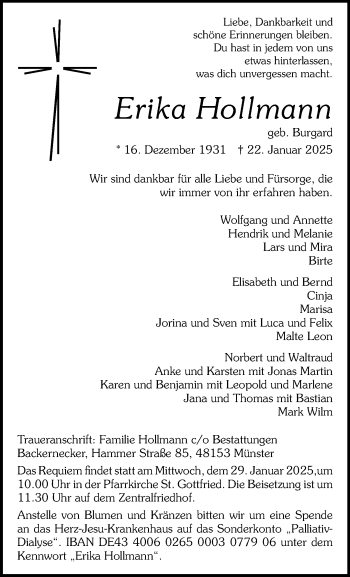 Anzeige von Erika Hollmann 