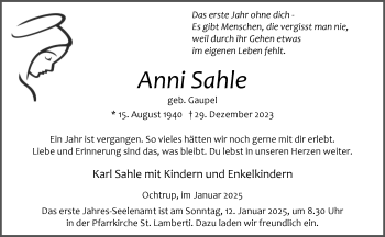 Anzeige von Anni Sahle 