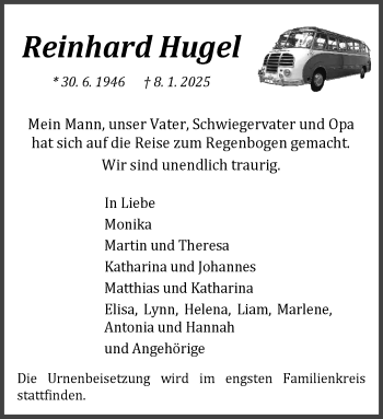 Anzeige von Reinhard Hugel 