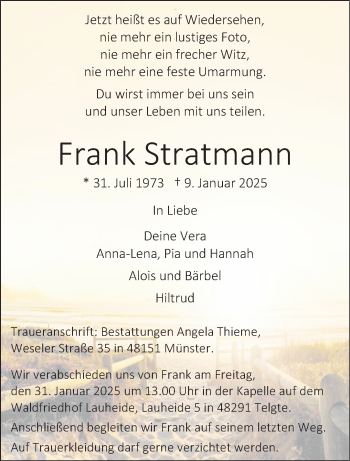 Anzeige von Frank Stratmann 