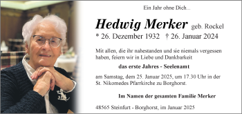 Anzeige von Hedwig Merker 