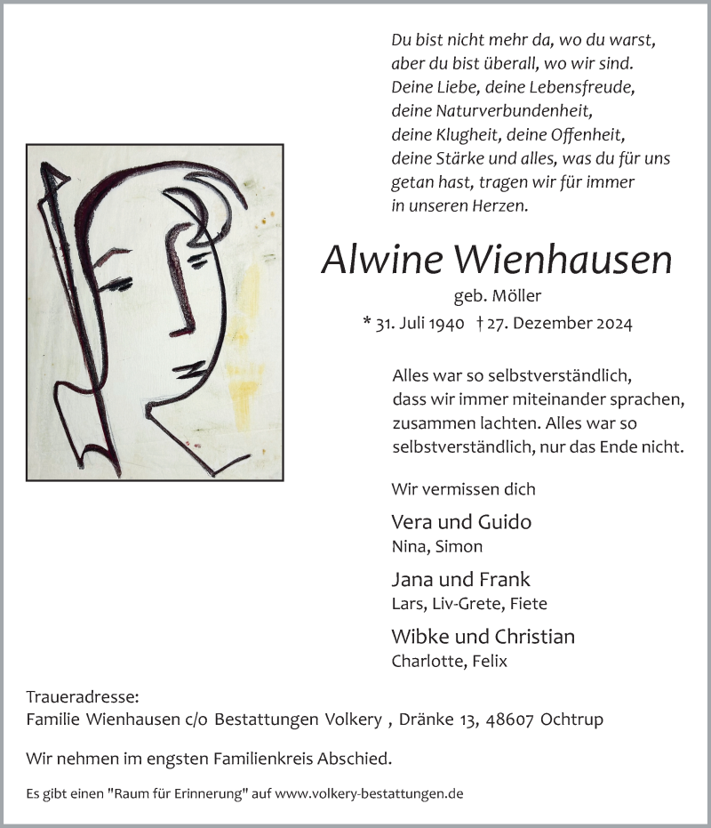  Traueranzeige für Alwine Wienhausen vom 03.01.2025 aus 