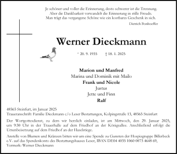 Anzeige von Werner Dieckmann 
