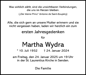 Anzeige von Martha Wydra 