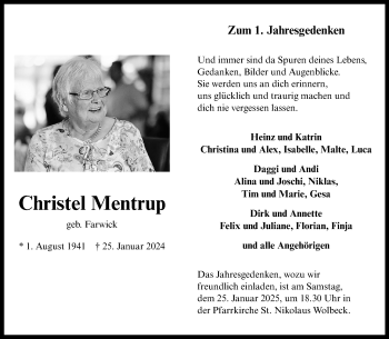 Anzeige von Christel Mentrup 