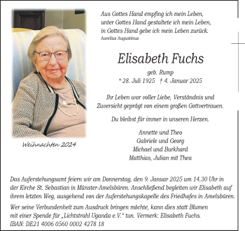 Anzeige von Elisabeth Fuchs 