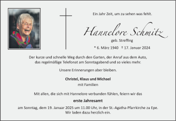 Anzeige von Hannelore Schmitz 