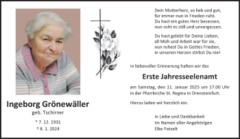 Anzeige von Ingeborg Grönewäller 