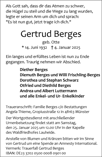 Anzeige von Gertrud Berges 