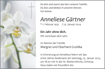 Anzeige von Anneliese  Gärtner 