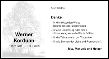 Anzeige von Werner Korduan 