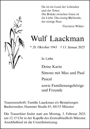 Anzeige von Wulf Laackman 