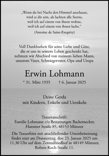 Anzeige von Erwin Lohmann 