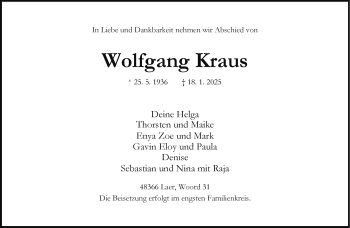 Anzeige von Wolfgang Kraus 