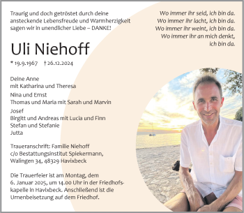 Anzeige von Uli Niehoff 