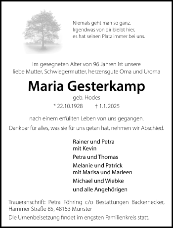 Anzeige von Maria Gesterkamp 