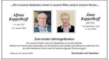 Anzeige von Alfons und Änne Kappelhoff 