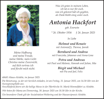 Anzeige von Antonia Hackfort 