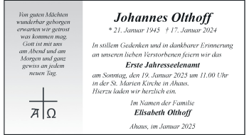 Anzeige von Johannes Olthoff 