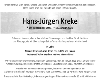 Anzeige von Hans-Jürgen Kreke 