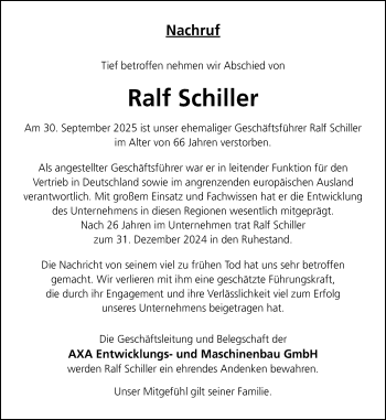Anzeige von Ralf Schiller 