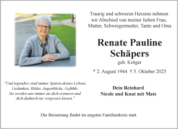Anzeige von Renate Pauline Schäpers 