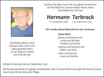 Anzeige von Hermann Terbrack 
