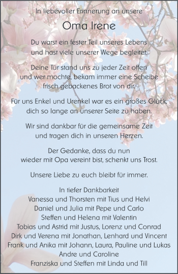 Anzeige von Irene Herding 