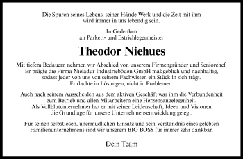 Anzeige von Theodor Niehues 