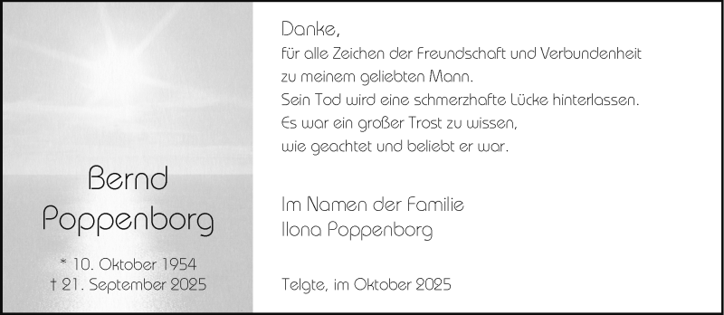  Traueranzeige für Bernd Poppenborg vom 29.10.2025 aus 