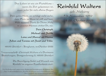 Anzeige von Reinhild Walters 