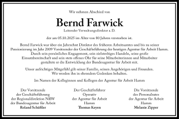 Anzeige von Bernd Farwick 