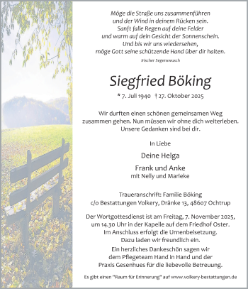 Anzeige von Siegfried Böking 