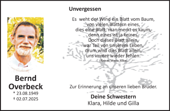 Anzeige von Bernd Overbeck 
