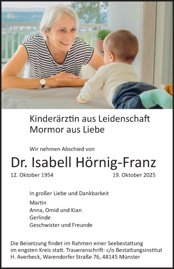 Anzeige von Dr. Isabell Hörnig-Franz 