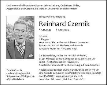 Anzeige von Reinhard Czernik 