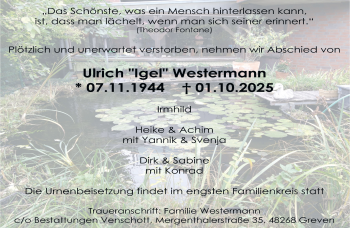 Anzeige von Ulrich Westermann 