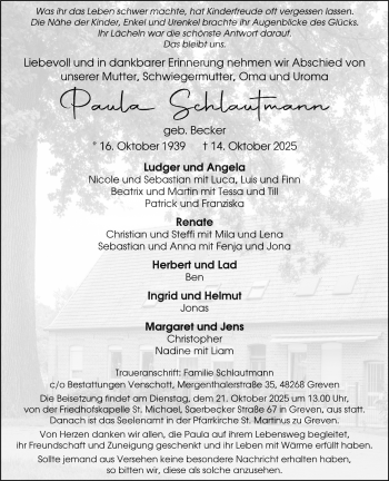 Anzeige von Paula Schlautmann 