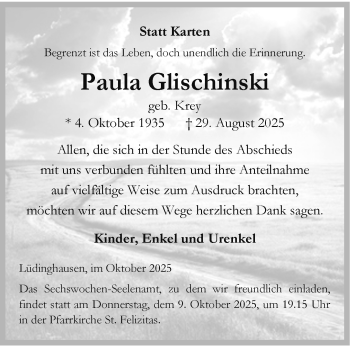 Anzeige von Paula Glischinski 