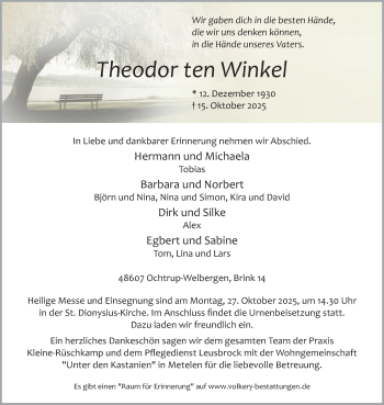 Anzeige von Theodor ten Winkel 