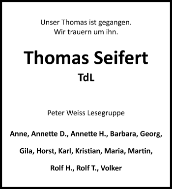 Anzeige von Thomas Seifert 