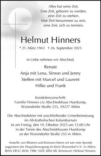 Anzeige von Helmut Hinners 