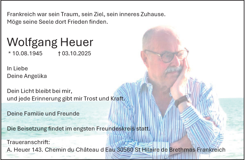  Traueranzeige für Wolfgang Heuer vom 11.10.2025 aus 