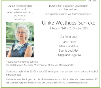 Anzeige von Ulrike Westhues-Suhrcke 