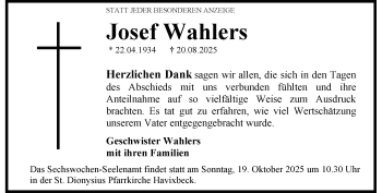 Anzeige von Josef Wahlers 