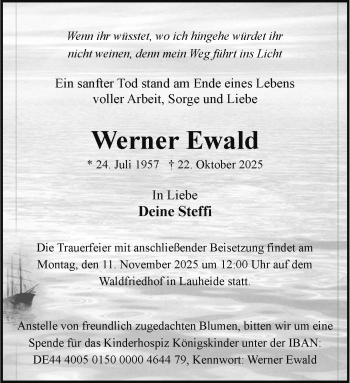 Anzeige von Werner Ewald 