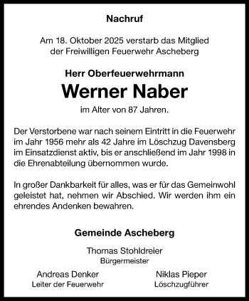 Anzeige von Werner Naber 
